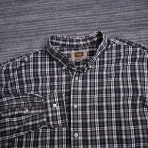 The Foundry Supply Co Men 2XLT Plaid Button Down Shirt Black Grey Easy Care Tall